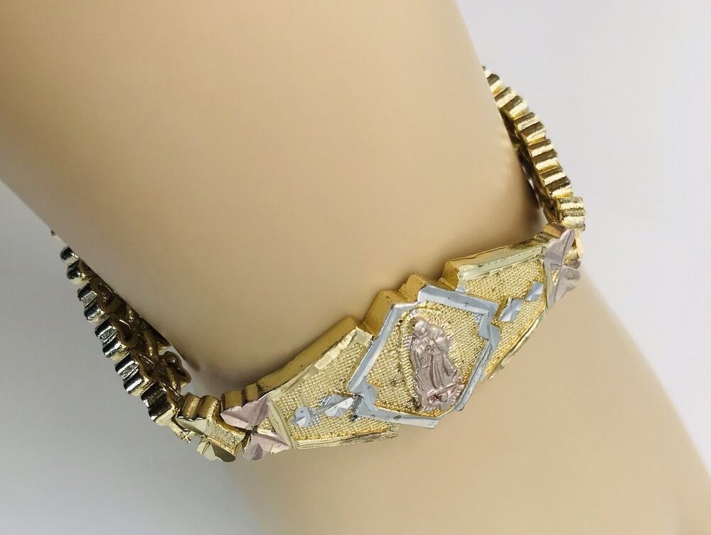 Tri Color Virgen de Guadalupe 14K Plated Bracelet Pulsera Oro Laminado Women